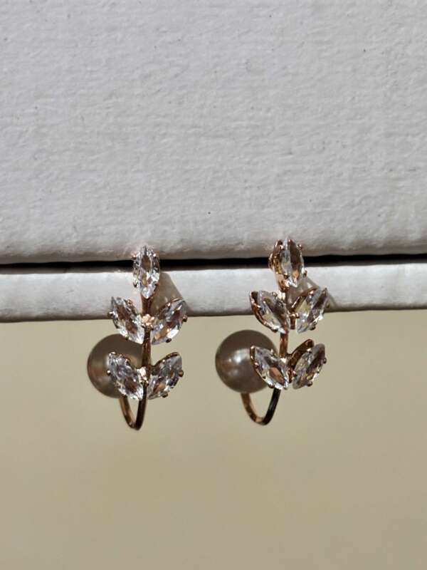 Crystal leaf Earring- Rose Gold